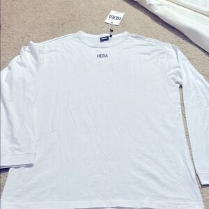 Hera London White Long Sleeve Logo Tee Oversized  Medium NWT